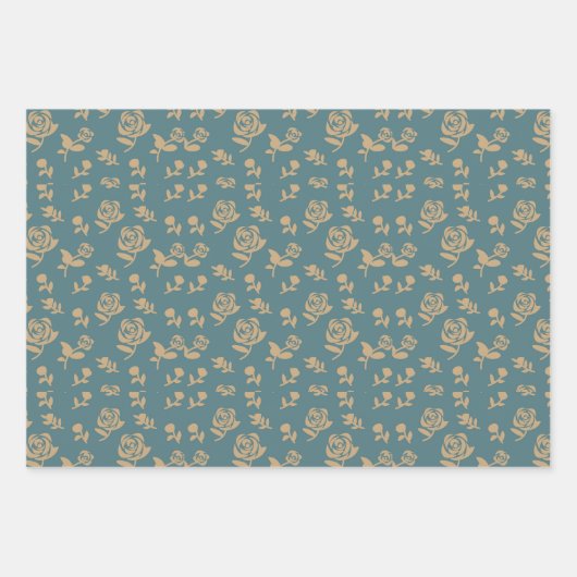 Gold Green Roses Leaf Elegant Inpakpapier Vel (Voorkant)