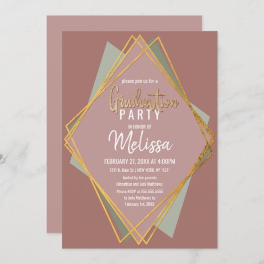 Gold Green Roze en Mauve Geometric Afstuderen Kaart (Voorkant / Achterkant)