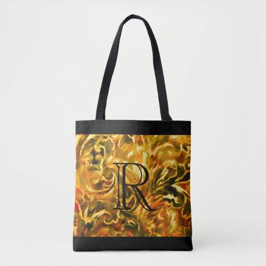 Gold Green Rust Damask Patroon met Monogram Tote Bag (Voorkant)