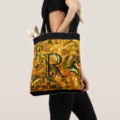 Gold Green Rust Damask Patroon met Monogram Tote Bag (Dichtbij)