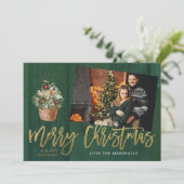 Gold & Green Rustic Merry One-foto (Staand voorkant)