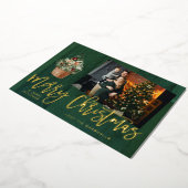 Gold & Green Rustic, prettig kerstfeest 4 Multi-fo Folie Uitnodiging (Gedraaid)