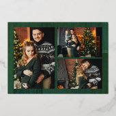 Gold & Green Rustic, prettig kerstfeest 4 Multi-fo Folie Uitnodiging (Achterkant)