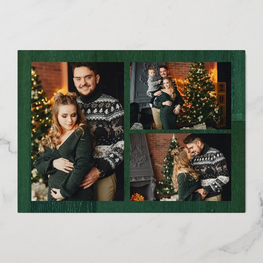 Gold & Green Rustic, prettig kerstfeest 4 Multi-fo Folie Uitnodiging (Achterkant)