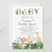 Gold Green Safari Animals Baby shower Invitation Kaart (Voorkant)