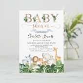 Gold Green Safari Animals Baby shower Invitation Kaart (Staand voorkant)