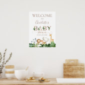 Gold Green Safari Animals Baby shower Welkom Poster (Keuken)