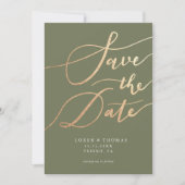 Gold Green Script Typografie Save The Date (Voorkant)