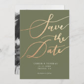 Gold Green Script Typografie Save The Date (Voorkant / Achterkant)