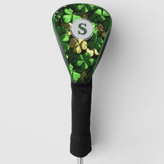 Gold Green Shamrocks Monogram Golfheadcover (Voorkant)
