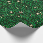 Gold Green Snowflake Damask Pattern Wrapping Paper Cadeaupapier (Hoek)