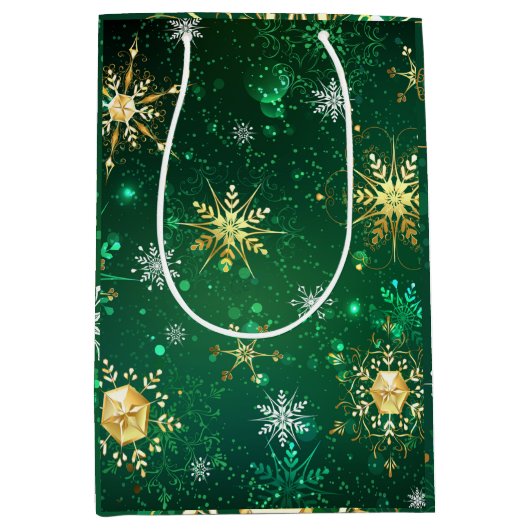 Gold Green Snowflakes vanaf Kerstmis Medium Cadeauzakje (Voorkant)