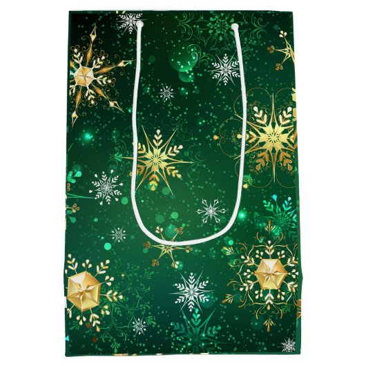 Gold Green Snowflakes vanaf Kerstmis Medium Cadeauzakje (Achterkant)