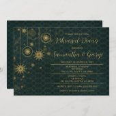 Gold Green Snowflakes Winter Rehearsal Dinner Kaart (Voorkant / Achterkant)