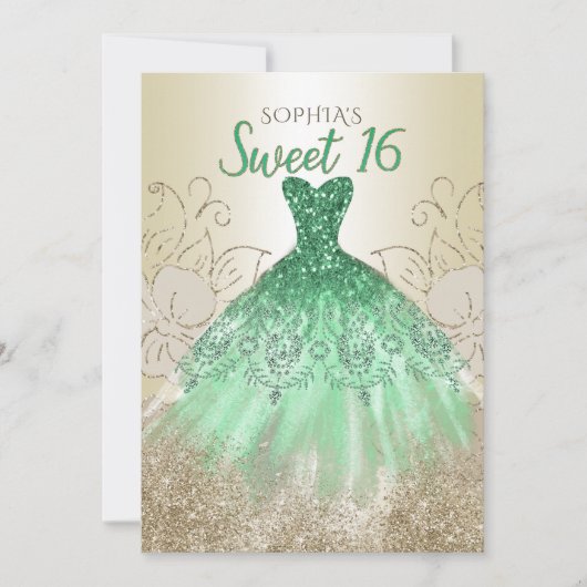 Gold Green Sparkle Dress Sweet 16 jaar Kaart (Voorkant)