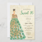 Gold Green Sparkle Dress Sweet 16 jaar Kaart (Voorkant)