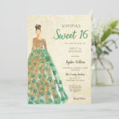 Gold Green Sparkle Dress Sweet 16 jaar Kaart (Staand voorkant)