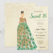 Gold Green Sparkle Dress Sweet 16 jaar Kaart (Voorkant / Achterkant)