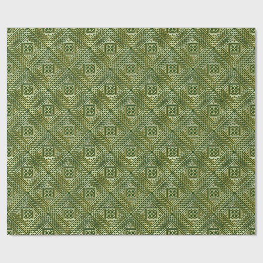 Gold Green Square Shapes Celtic Knotwork Pattern Cadeaupapier (Vlak)
