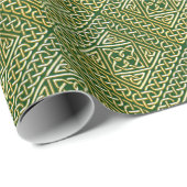 Gold Green Square Shapes Celtic Knotwork Pattern Cadeaupapier (Rol Hoek)