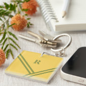 Gold Green Stripes Trending Colors Monogram Sleutelhanger (Voorkant Rechts)