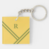 Gold Green Stripes Trending Colors Monogram Sleutelhanger (Achterkant)