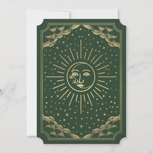 Gold Green Sun Moon Tarot Kaart Uitnodiging voor h (Achterkant)
