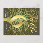Gold Green Swirish Tree Table Number 6 Briefkaart (Achterkant)
