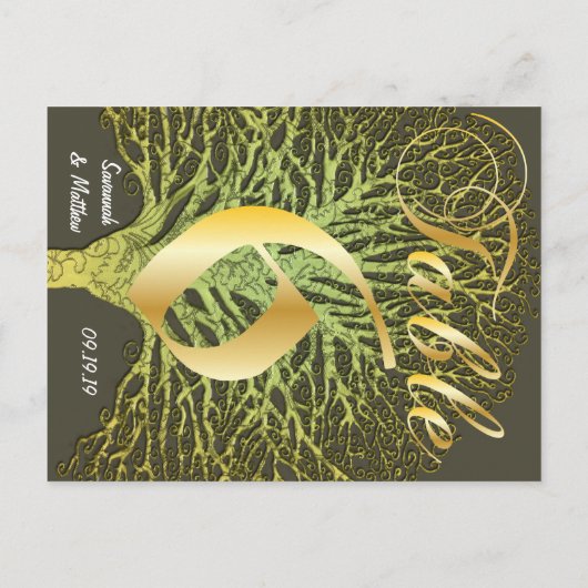 Gold Green Swirish Tree Table Number 6 Briefkaart (Achterkant)