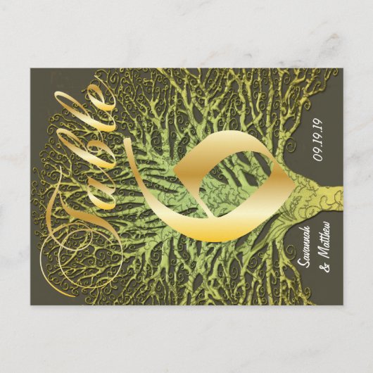 Gold Green Swirish Tree Table Number 6 Briefkaart (Voorkant)