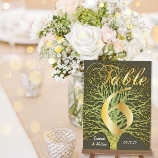 Gold Green Swirish Tree Table Number 6 Briefkaart