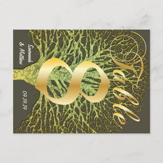 Gold Green Swirly Tree-nummer 8 Briefkaart (Achterkant)