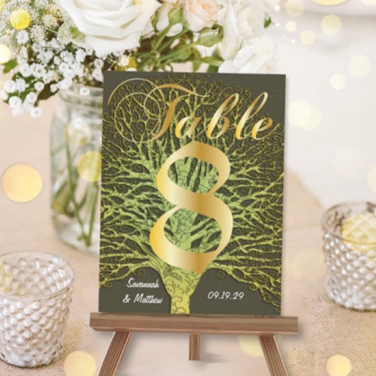 Gold Green Swirly Tree-nummer 8 Briefkaart