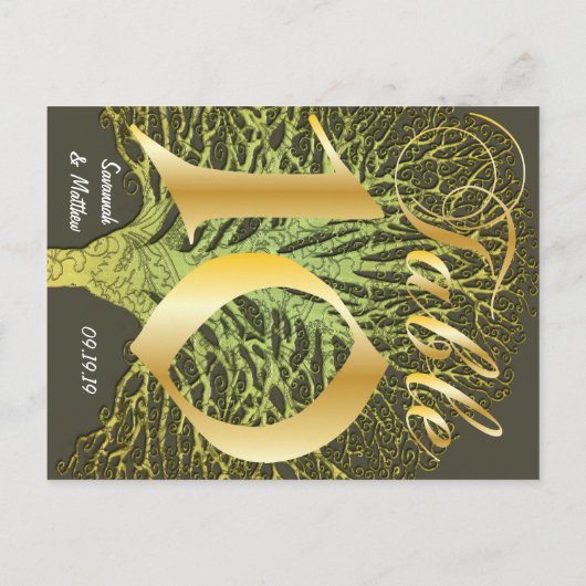 Gold Green Swirly Tree Table Number 10 Briefkaart (Achterkant)