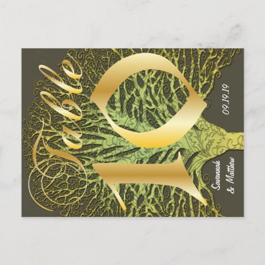 Gold Green Swirly Tree Table Number 10 Briefkaart (Voorkant)