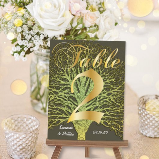 Gold Green Swirly Tree Table Number 2 Briefkaart