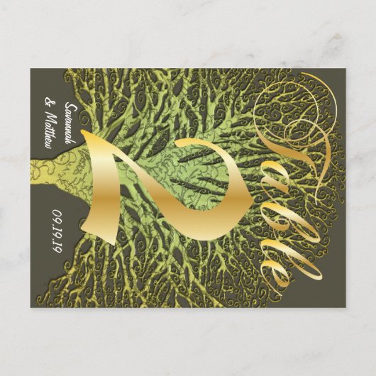 Gold Green Swirly Tree Table Number 2 Briefkaart