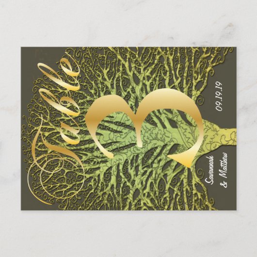 Gold Green Swirly Tree Table Number 3 Briefkaart (Voorkant)