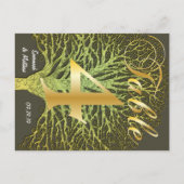 Gold Green Swirly Tree Table Number 4 Briefkaart (Achterkant)