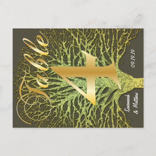 Gold Green Swirly Tree Table Number 4 Briefkaart (Voorkant)