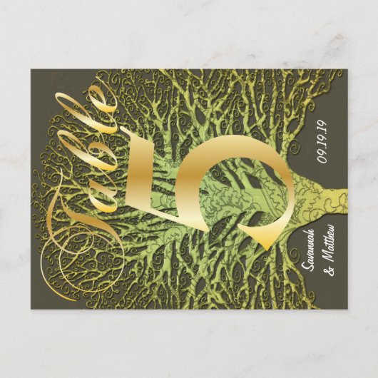 Gold Green Swirly Tree Table Number 5 Briefkaart (Voorkant)