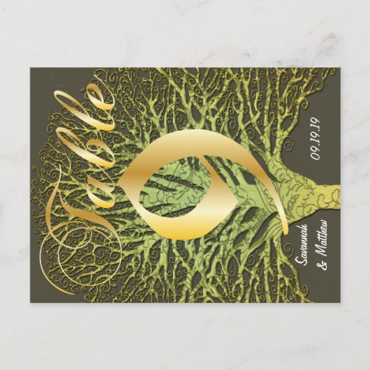 Gold Green Swirly Tree Table Number 9 Briefkaart (Voorkant)