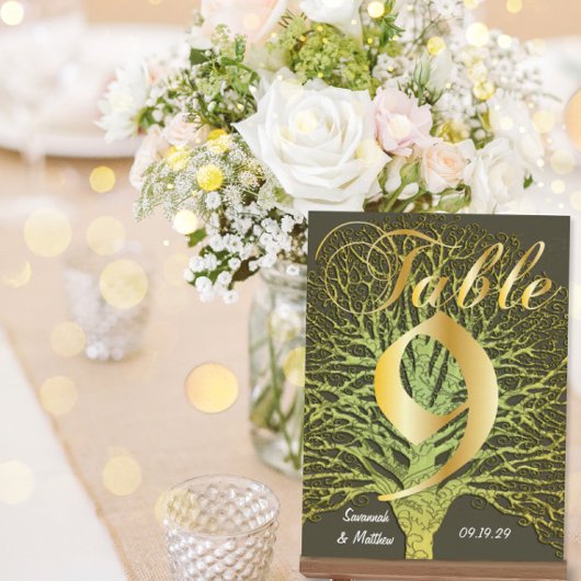 Gold Green Swirly Tree Table Number 9 Briefkaart