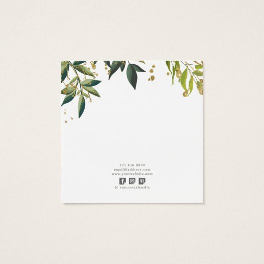 Gold Green Tropical laat sociale media over Vierkante Visitekaartjes (Achterkant)