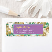Gold & Green Tropical Leaves Name Address Lavender Etiket (Insitu)