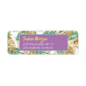 Gold & Green Tropical Leaves Name Address Lavender Etiket (Voorkant)