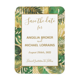 Gold Green Tropical Leaves Save the Date Wedding I Magneet