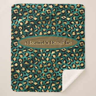Gold Green Tropical Leopard Sherpa Sherpa Deken