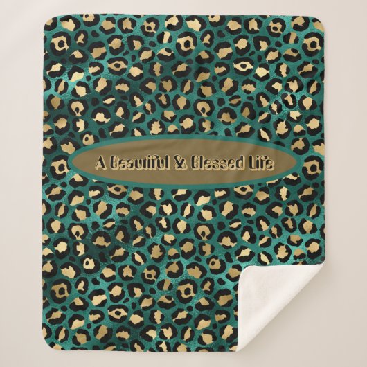 Gold Green Tropical Leopard Sherpa Sherpa Deken (Voorkant)