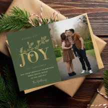 Gold & Green Typography Family Christmas Photo 